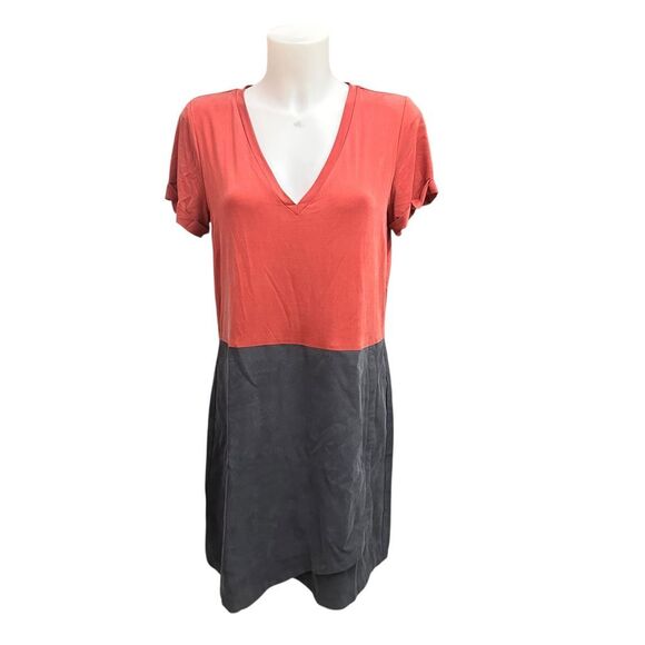 Anthropologie Dolan Colorblock Short Sleeve‎ V Neck Shirt Dress Medium Rust/Gray - Picture 1 of 10